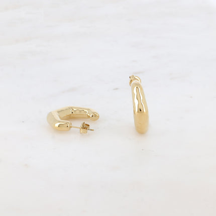 Hoop earrings - hammered hexagon 25mm
