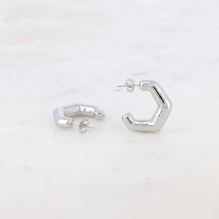 Hoop earrings - hammered hexagon 25mm
