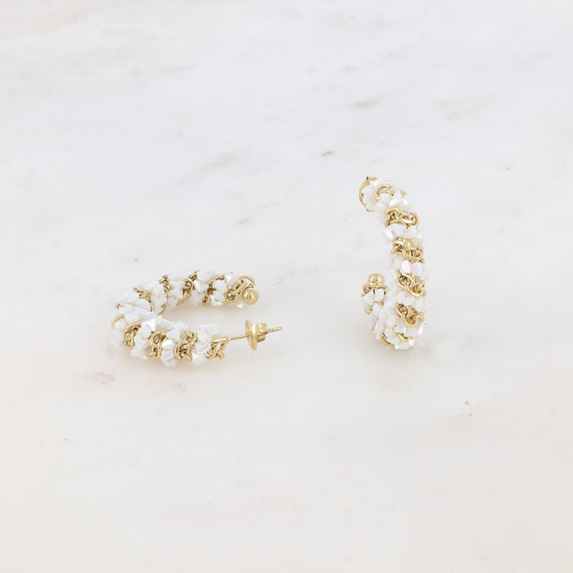 Creole earrings - coiled chain and glass beads