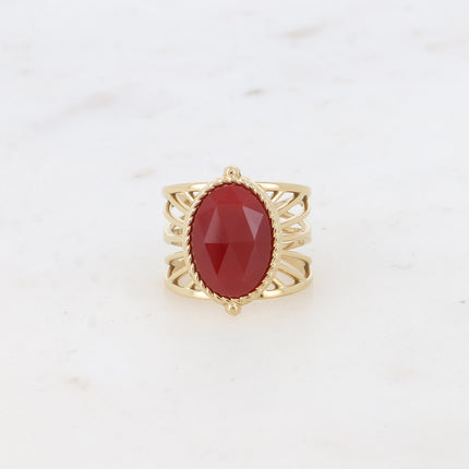 Bague - anneau ajouré et pierre naturelle ovale