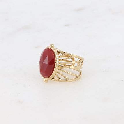 Bague - anneau ajouré et pierre naturelle ovale
