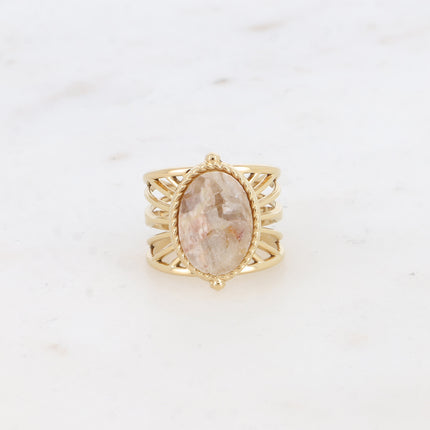 Bague - anneau ajouré et pierre naturelle ovale
