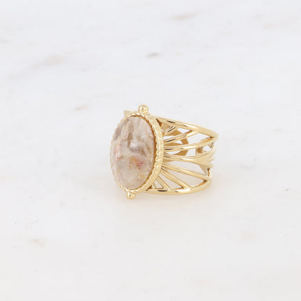 Bague - anneau ajouré et pierre naturelle ovale