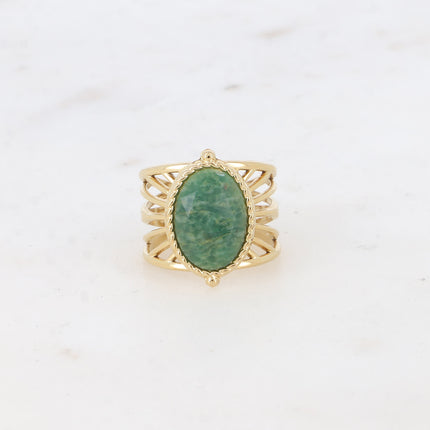 Bague - anneau ajouré et pierre naturelle ovale