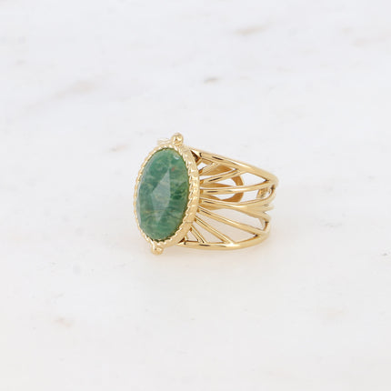 Bague - anneau ajouré et pierre naturelle ovale