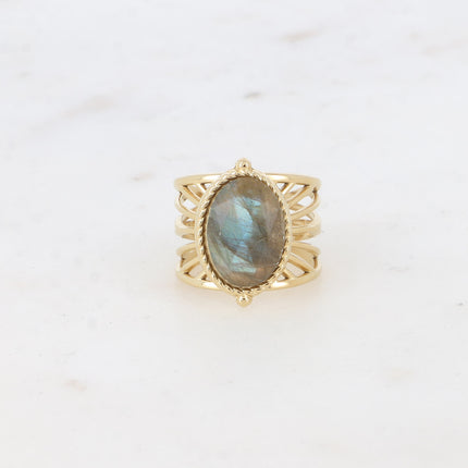 Bague - anneau ajouré et pierre naturelle ovale