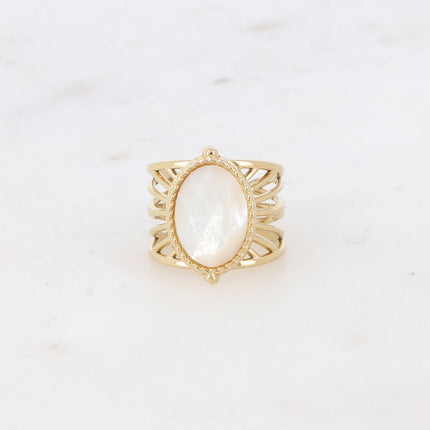 Bague - anneau ajouré et pierre naturelle ovale