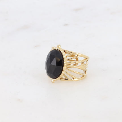 Bague - anneau ajouré et pierre naturelle ovale