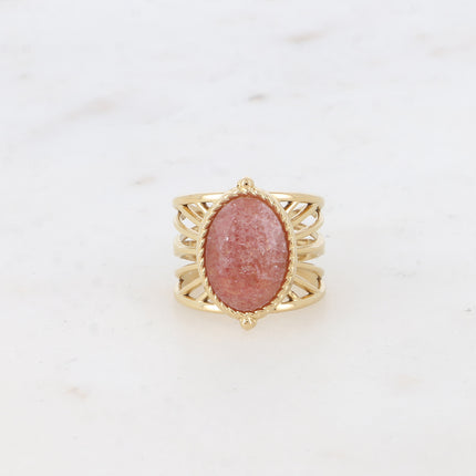 Bague - anneau ajouré et pierre naturelle ovale