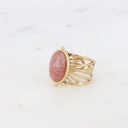 Bague - anneau ajouré et pierre naturelle ovale