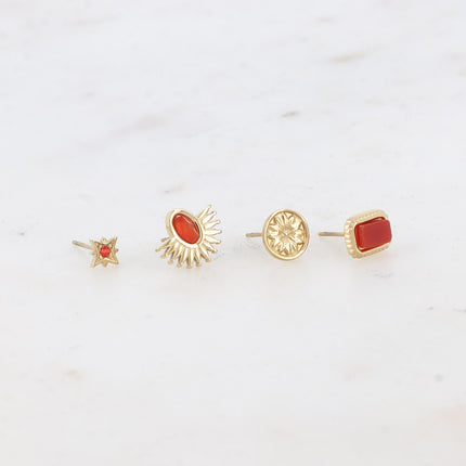 Mini-Boucles puces Dahlie - étoile, éventail, rectangle et fleur - pierre naturelle