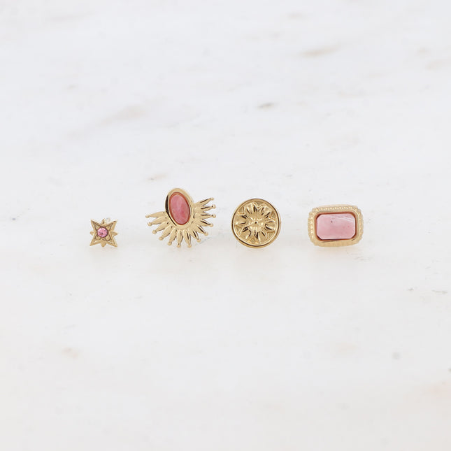 Mini Dahlie Stud Earrings - Star, Fan, Rectangle and Flower - Natural Stone