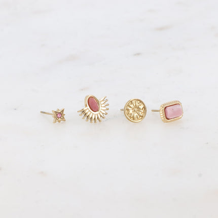 Mini-Boucles puces Dahlie - étoile, éventail, rectangle et fleur - pierre naturelle