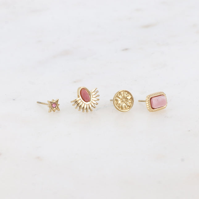 Mini Dahlie Stud Earrings - Star, Fan, Rectangle and Flower - Natural Stone