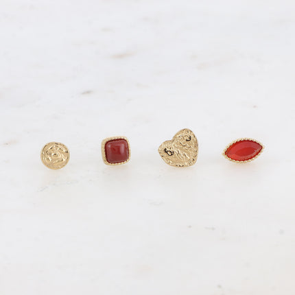 Mini Lilac flea earrings - hammered round, hammered heart, square and teardrop - natural stone