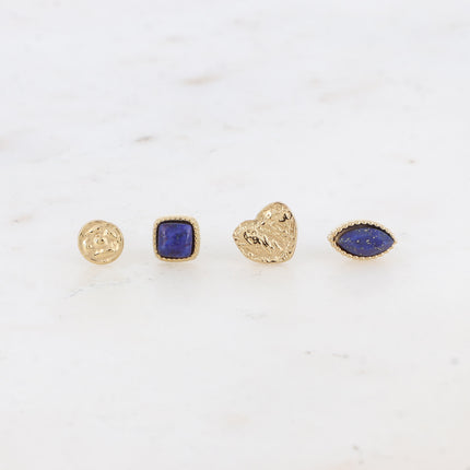 Mini Lilac flea earrings - hammered round, hammered heart, square and teardrop - natural stone