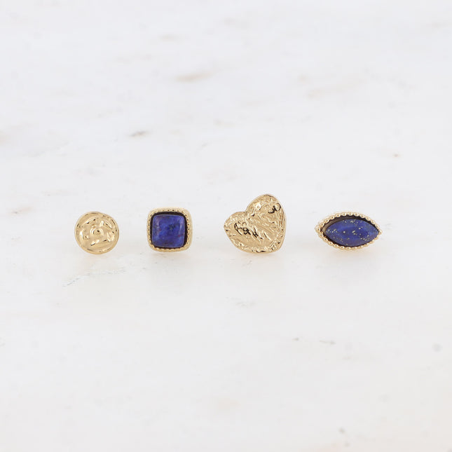 Mini Lilac flea earrings - hammered round, hammered heart, square and teardrop - natural stone