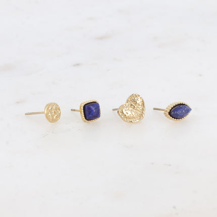 Mini Lilac flea earrings - hammered round, hammered heart, square and teardrop - natural stone