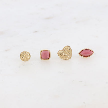 Mini Lilac flea earrings - hammered round, hammered heart, square and teardrop - natural stone