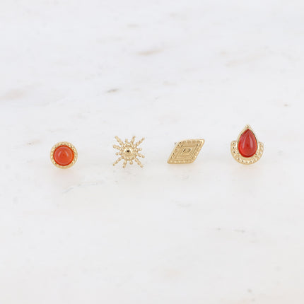 Mini Zinnia Chip Earrings - round, star, textured diamond and drop - natural stone