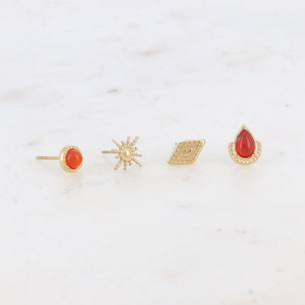 Mini Zinnia Chip Earrings - round, star, textured diamond and drop - natural stone