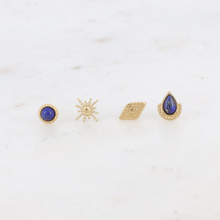 Mini Zinnia Chip Earrings - round, star, textured diamond and drop - natural stone