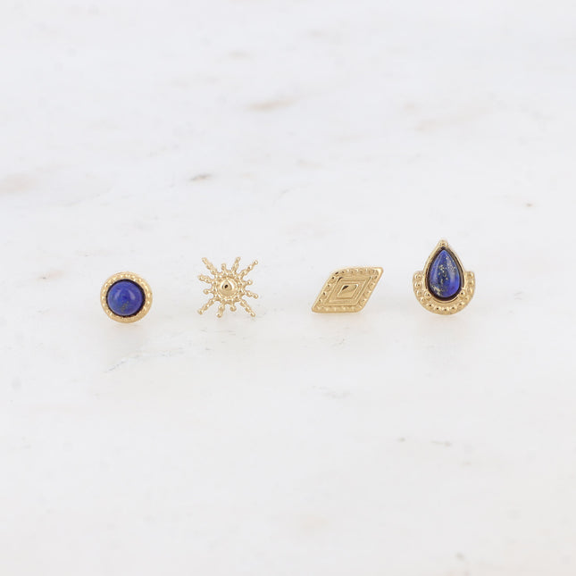 Mini Zinnia Chip Earrings - round, star, textured diamond and drop - natural stone