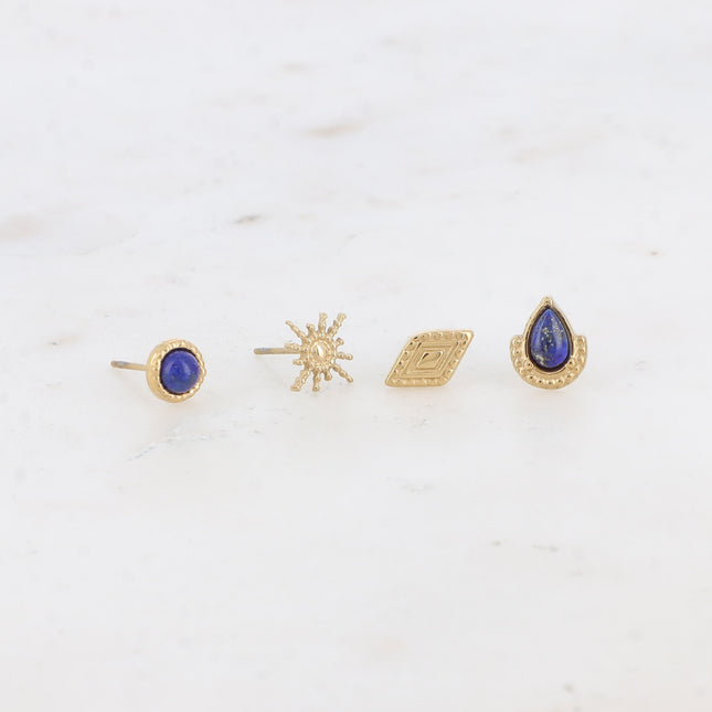 Mini Zinnia Chip Earrings - round, star, textured diamond and drop - natural stone