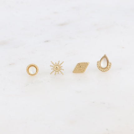 Mini Zinnia Chip Earrings - round, star, textured diamond and drop - natural stone