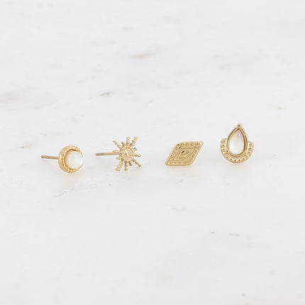 Mini Zinnia Chip Earrings - round, star, textured diamond and drop - natural stone