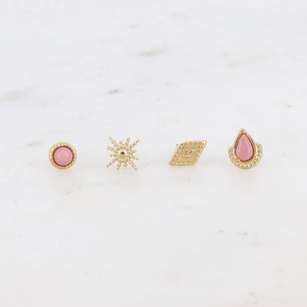 Mini Zinnia Chip Earrings - round, star, textured diamond and drop - natural stone