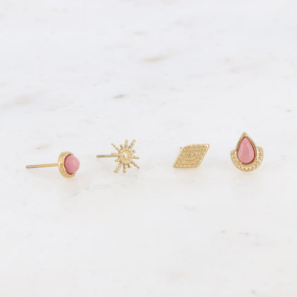 Mini Zinnia Chip Earrings - round, star, textured diamond and drop - natural stone