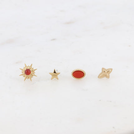 Mini Magnolia Chip Earrings - Oval, Sun, Textured Cross and Star - Natural Stone