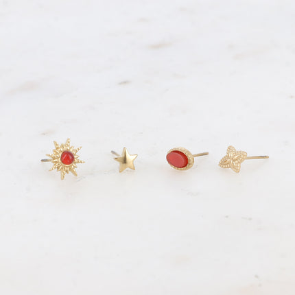Mini Magnolia Chip Earrings - Oval, Sun, Textured Cross and Star - Natural Stone