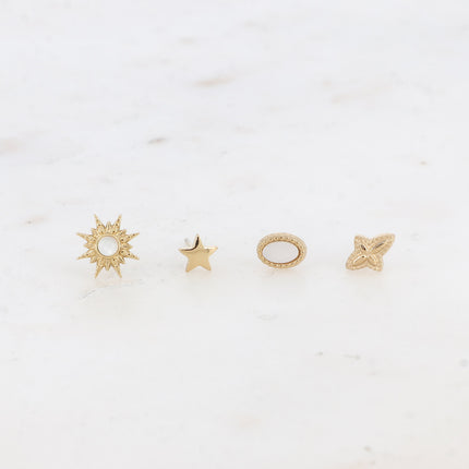Mini Magnolia Chip Earrings - Oval, Sun, Textured Cross and Star - Natural Stone