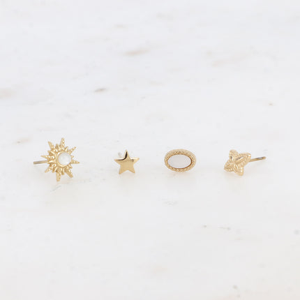 Mini Magnolia Chip Earrings - Oval, Sun, Textured Cross and Star - Natural Stone