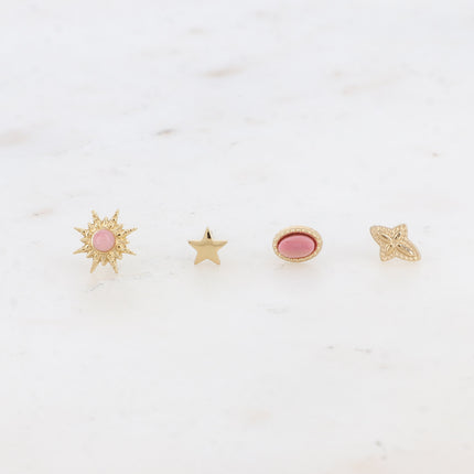 Mini Magnolia Chip Earrings - Oval, Sun, Textured Cross and Star - Natural Stone