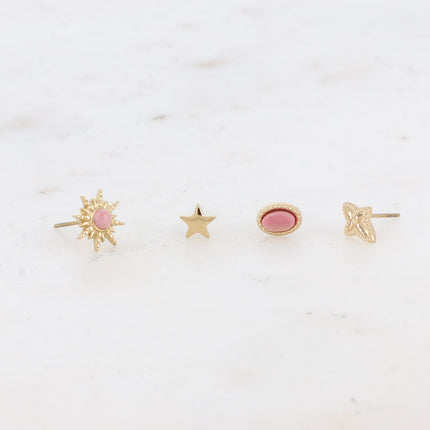 Mini Magnolia Chip Earrings - Oval, Sun, Textured Cross and Star - Natural Stone