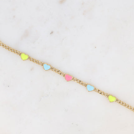 Elisca Bracelet - curb chain and enamel hearts