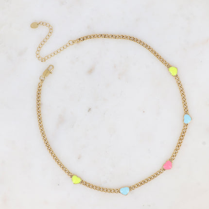 Collier Elisca - maille gourmette et coeurs en émail