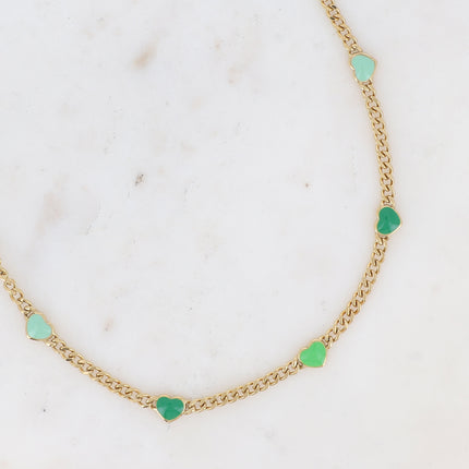 Collier Elisca - maille gourmette et coeurs en émail