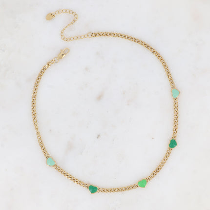 Collier Elisca - maille gourmette et coeurs en émail
