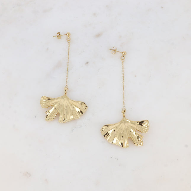 Boucles pendantes Grand Ginkgo - boule, chaîne et ginko