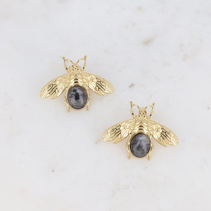 Boucles puces - abeille et pierre naturelle