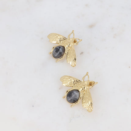Boucles puces - abeille et pierre naturelle