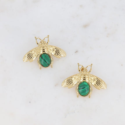 Boucles puces - abeille et pierre naturelle