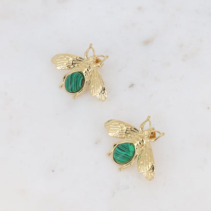 Boucles puces - abeille et pierre naturelle