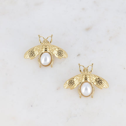 Boucles puces - abeille et pierre naturelle