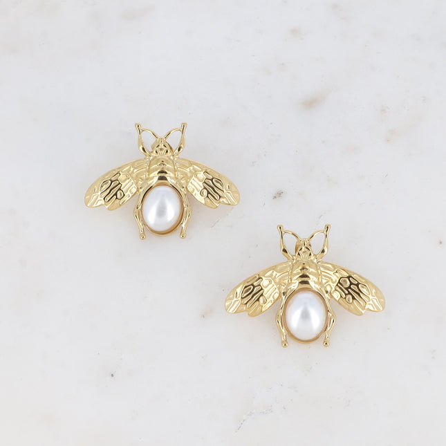 Boucles puces - abeille et pierre naturelle
