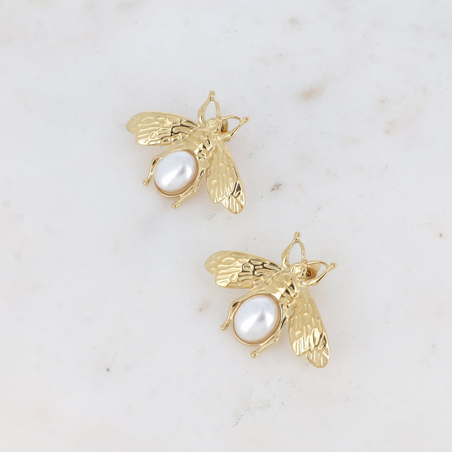 Boucles puces - abeille et pierre naturelle